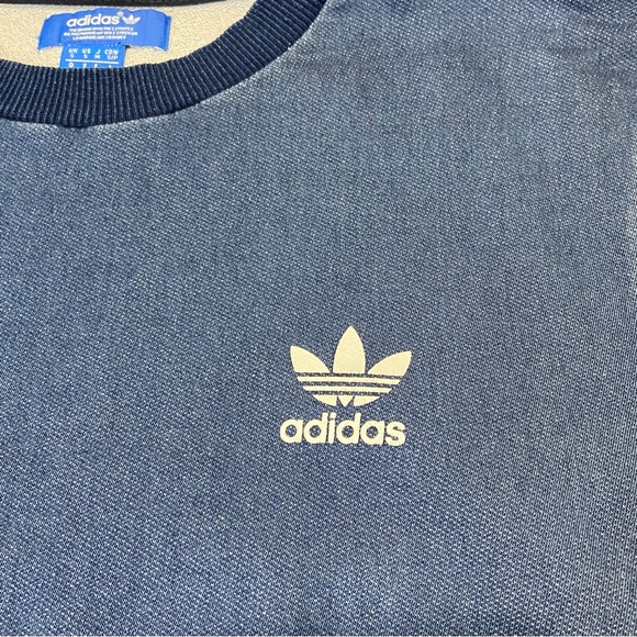ADIDAS Originals French Terry Denim Crew Top Sweatshirt Blue Men’s Size S - Picture 5 of 10